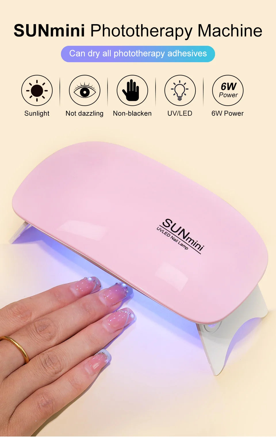 BeautyByOla – 6W Mini Nail Dryer Machine, Portable UV LED Nail Lamp for Gel Polish Drying with USB Cable
