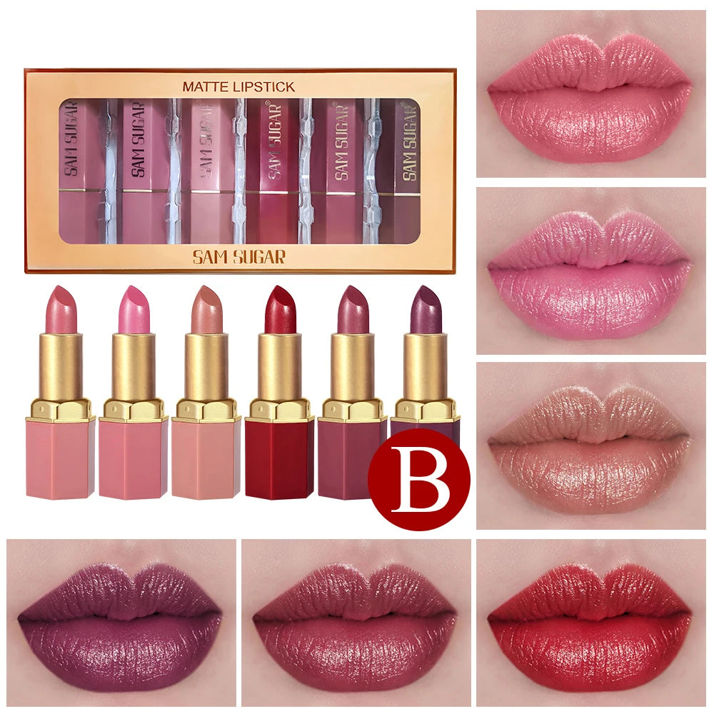 6-Color Gold Tube Matte & Glitter Lipstick Set – BeautyByOla