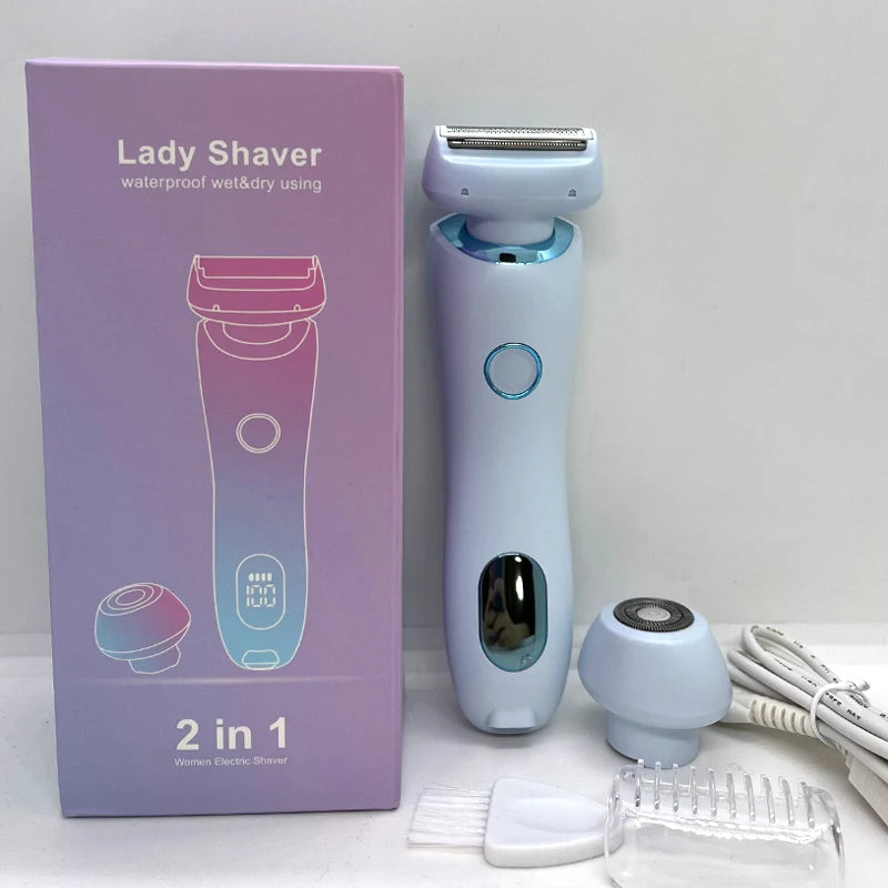 BeautyByOla – Electric Razor 2-in-1 for Women, Bikini & Face Trimmer, Hair Removal for Legs, Underarms & Body, IPX7 Waterproof