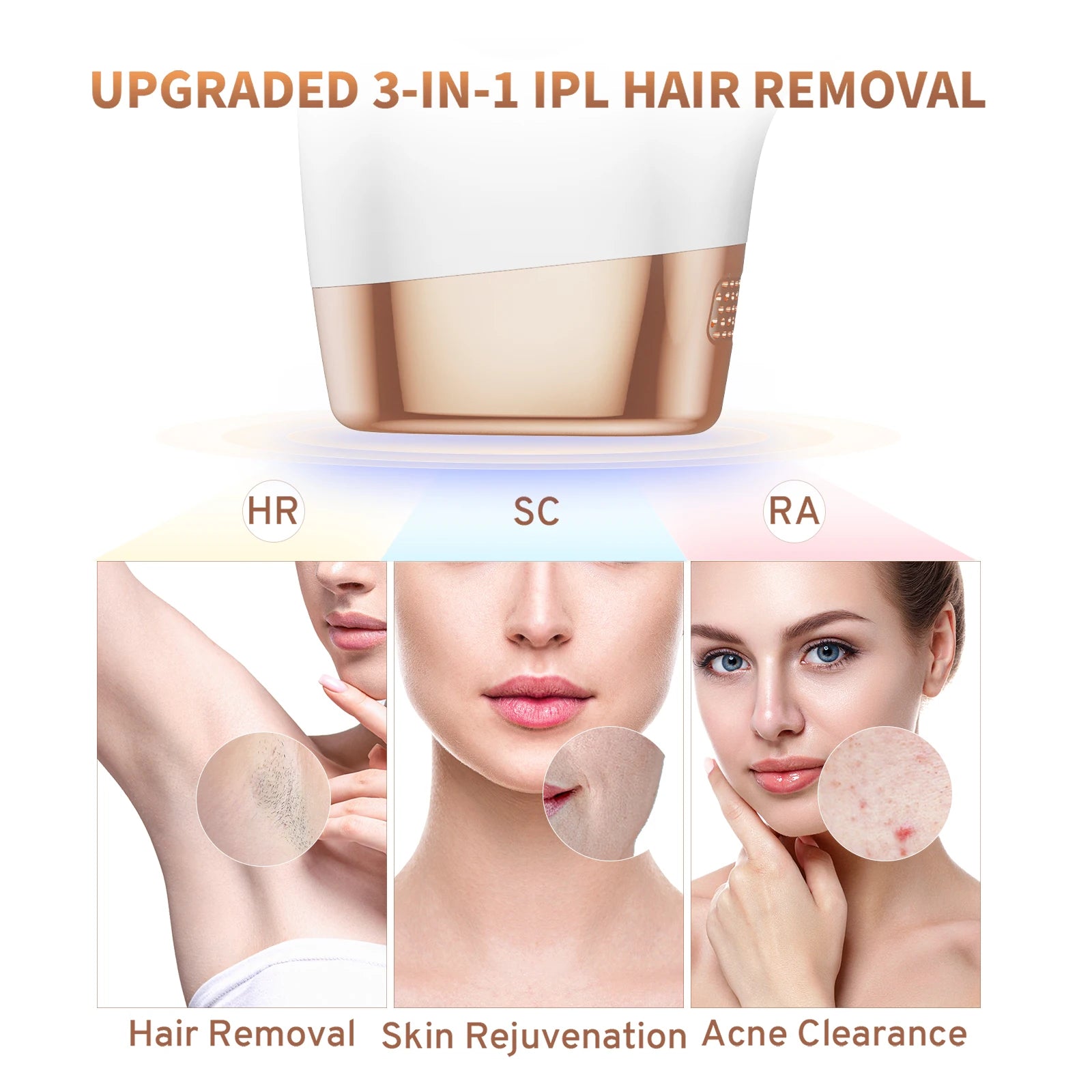 BeautyByOla – 3-in-1 IPL Hair Removal Device, Auto & Manual Modes, Full Body Painless Permanent Hair Removal