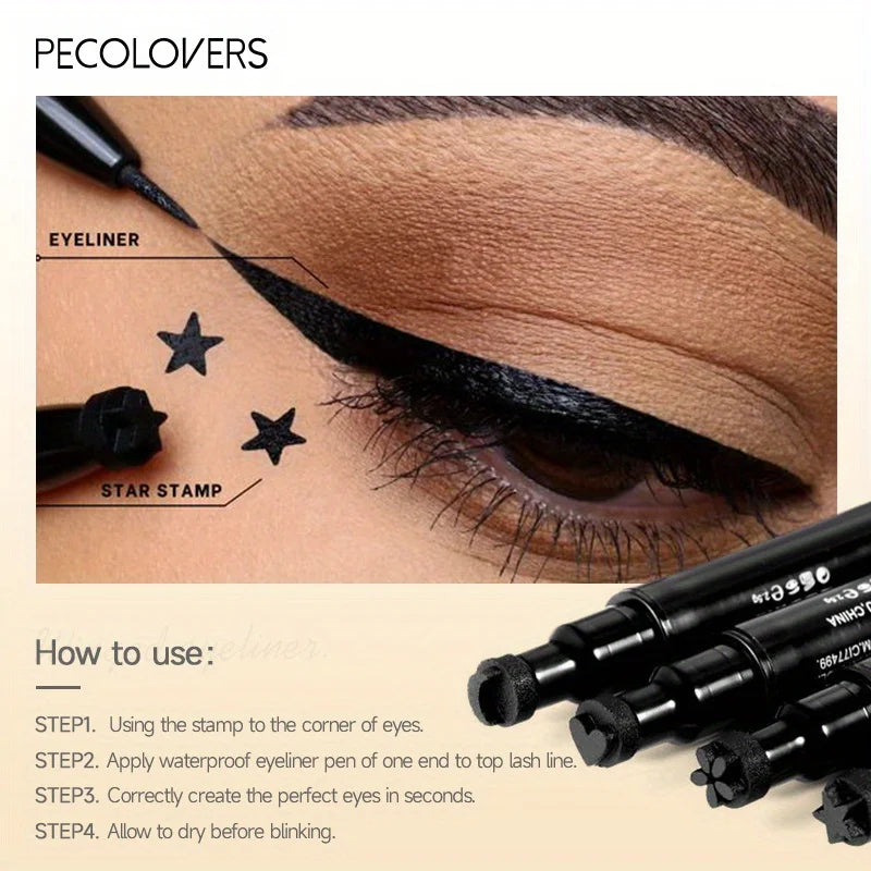 BeautyByOla – 7-Style Eyeliner Stamp Pen, Red & Black Double-Ended Liquid Eyeliner, Fast-Drying & Waterproof