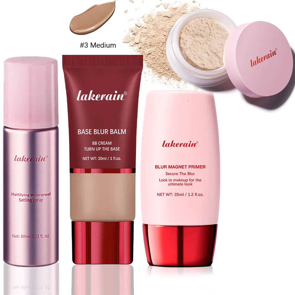 BeautyByOla – Ultimate Blurring Setting Powder Travel Kit, Waterproof Spray, Blur Primer & Oil Control Balm